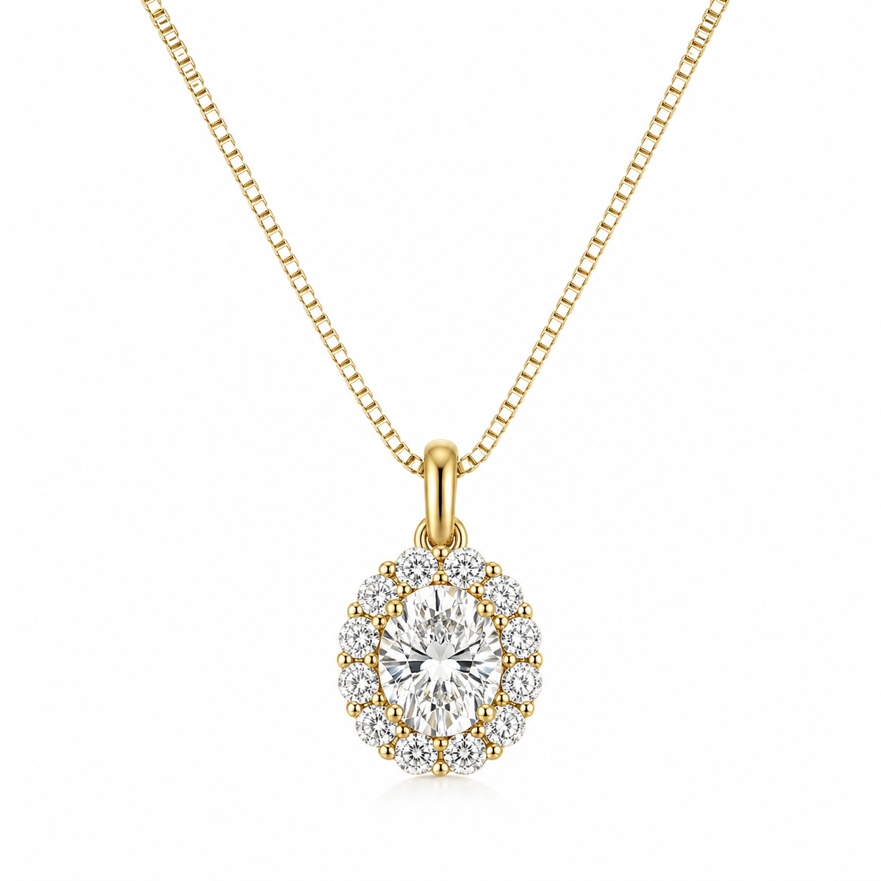 14KT.VEDHÆNG 0,08CT W.SI+0,20 OVAL DIA +SØLV FORGYLDT KÆDE