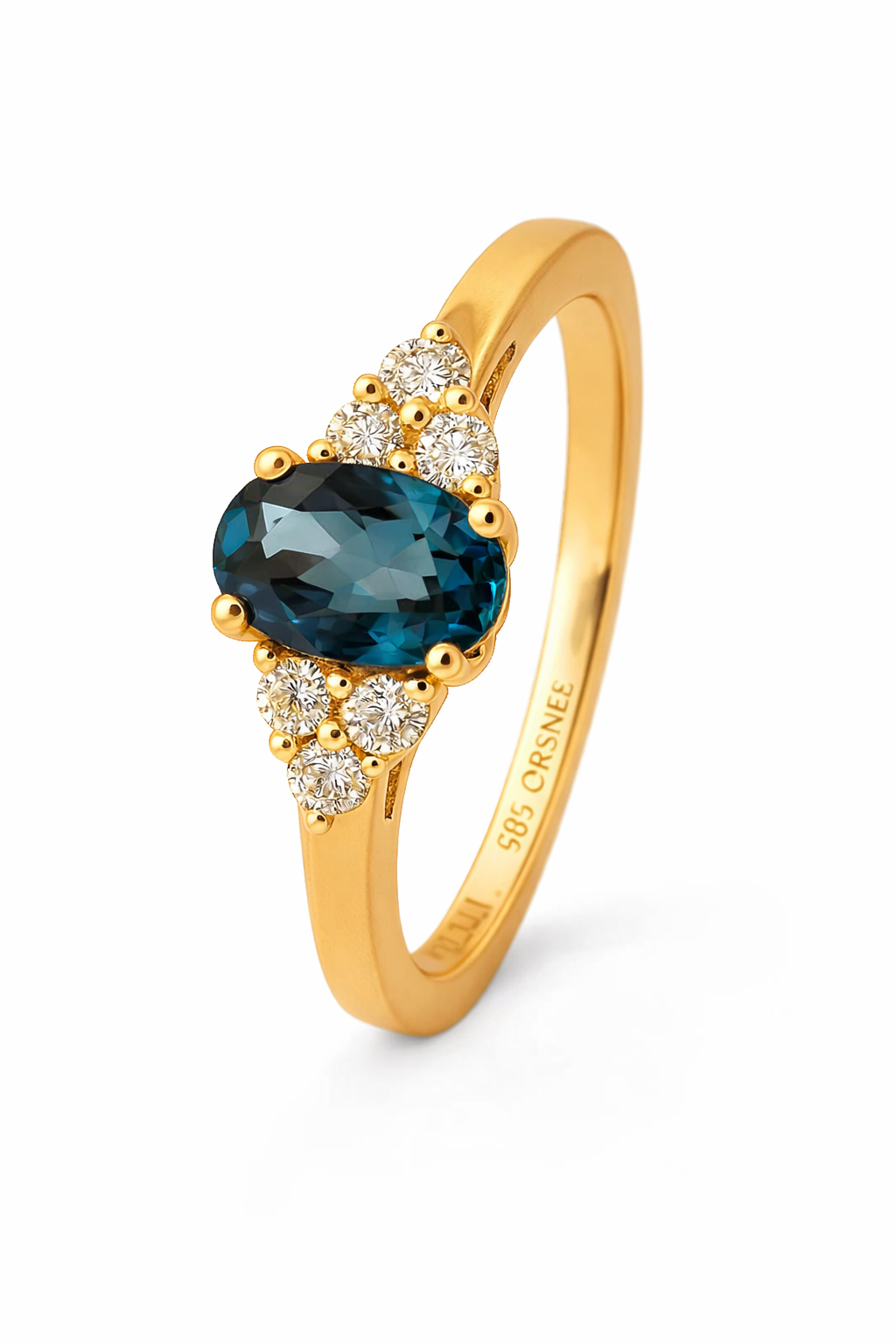 HENRIK ØRSNES DESIGN 14KT.RING 0,16 W.SI+ LB TOPAS OVAL 5X7MM