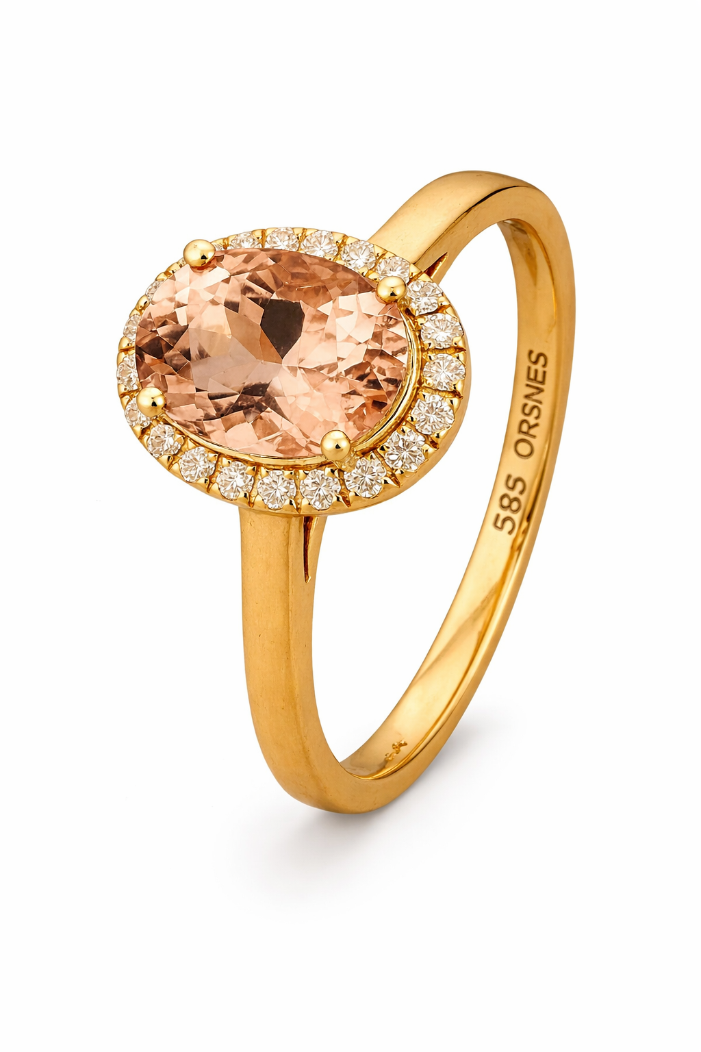 14KT.RING 0,11 W.SI+PEACH MORGANIT 6X8MM