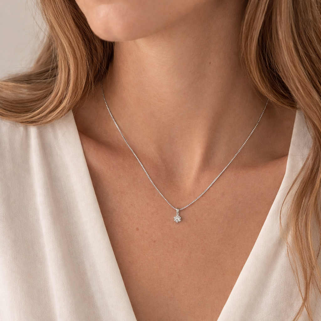 14KT.VEDHÆNG 0,15 W.SI +SØLV RHODINERET KÆDE