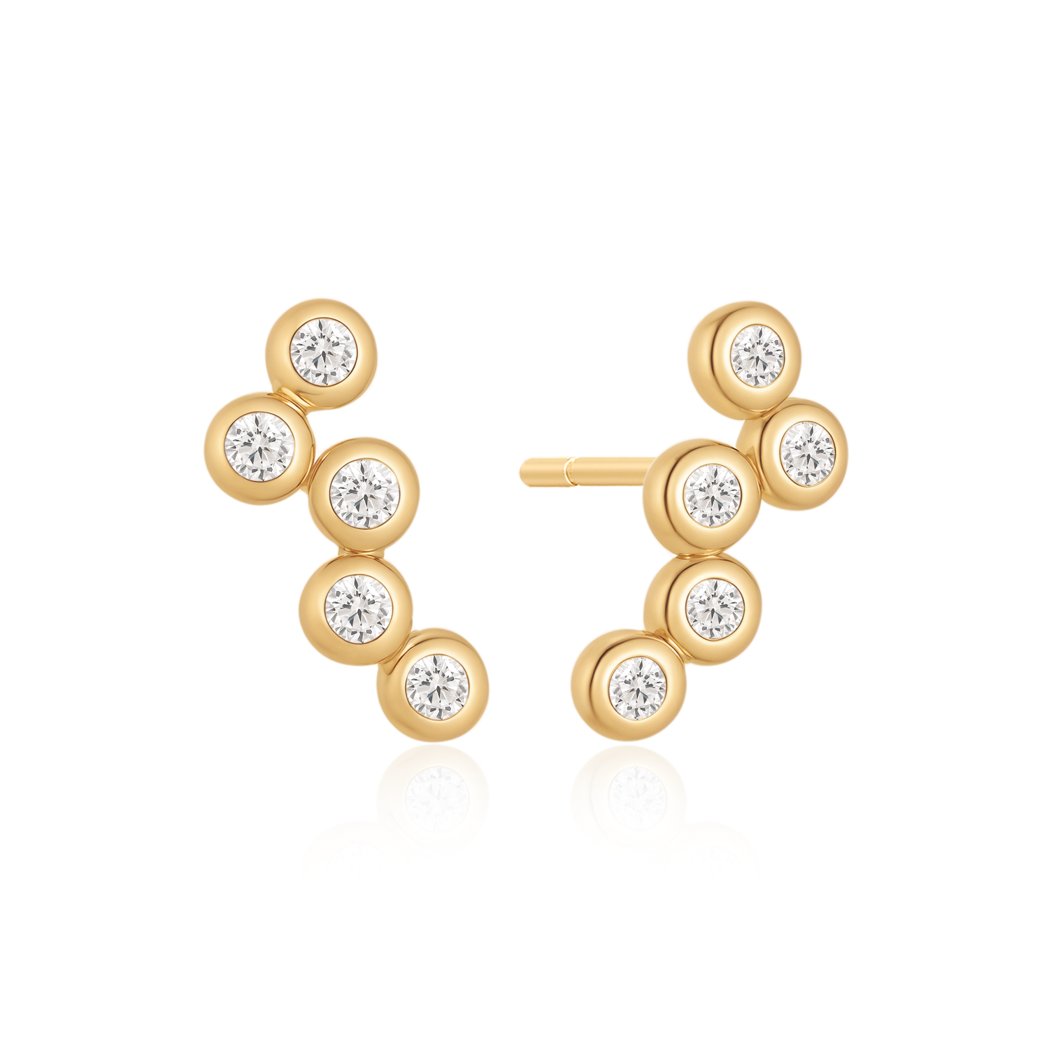 SØLVFORGYLDT ØRESTIKKER BUE MED 5 SYNTETISK CUBIC ZIRCONIA. MÅL: 10,9 X 4,5 MM.