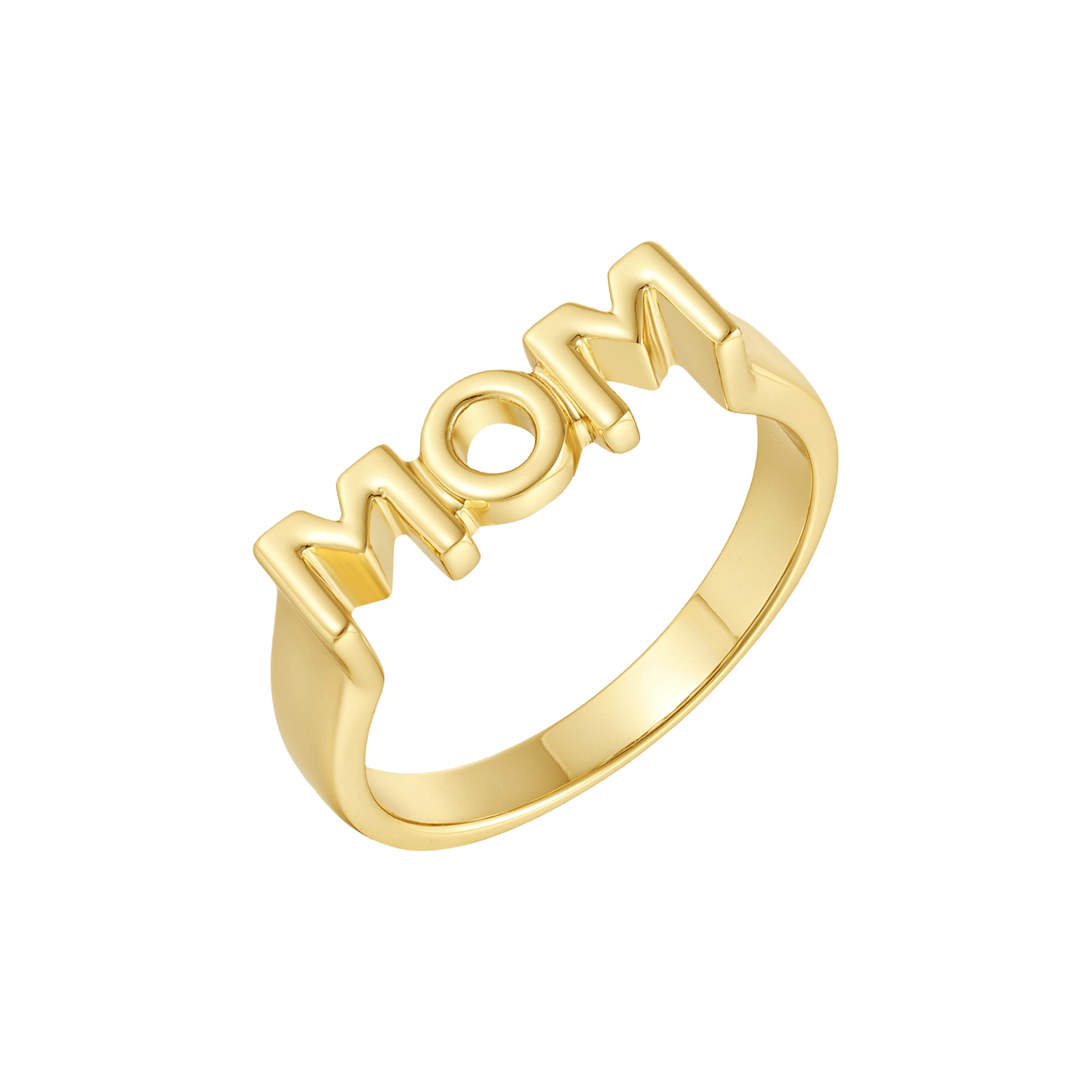 SØLVFORGYLDT RING RHODINERET MED "MOM" PÅ TOPPEN AF RINGEN.
