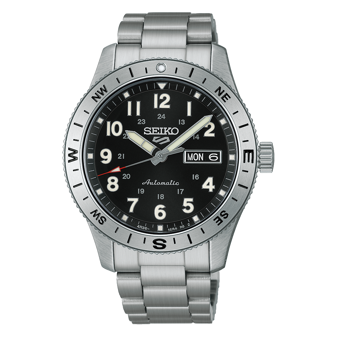 SEIKO 5 SPORTS SS CHL MB ZB SORT SKIVE 10 BAR