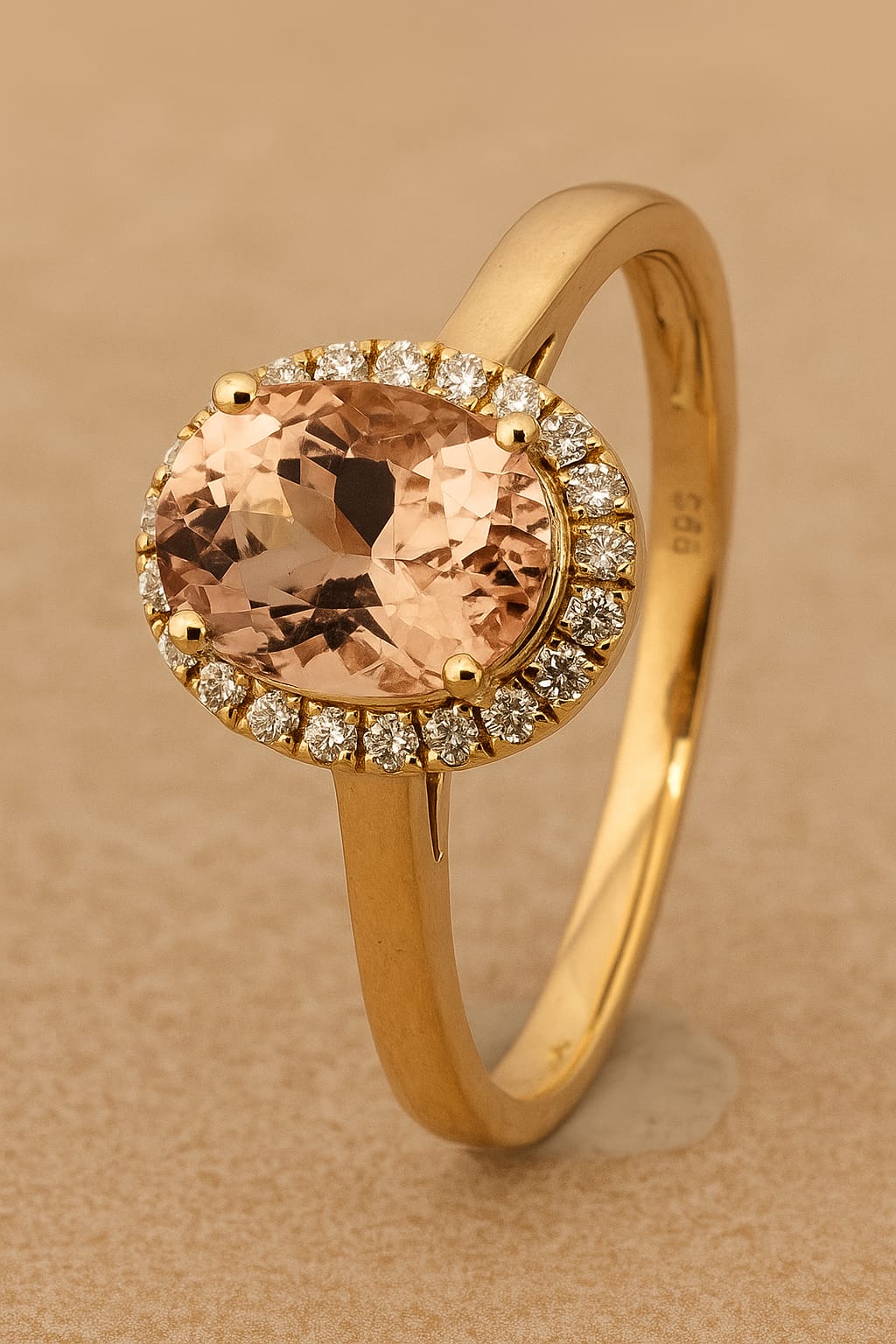 14KT.RING 0,12 W.SI+PEACH MORGANIT 6X8MM