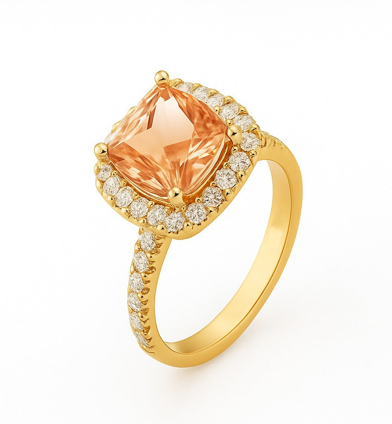 Henrik Ørsnes Design 14 Karat Guld Ring med Morganit og Diamanter 0,51 Carat W/SI