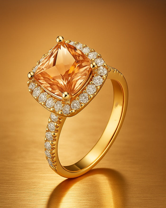 Henrik Ørsnes Design 14 Karat Guld Ring med Morganit og Diamanter 0,51 Carat W/SI