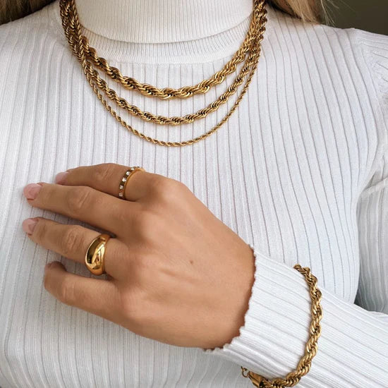 ROPE ARMBÅND 6MM FORGYLDT RUSTFRIT STÅL 16,5 - 20 CM