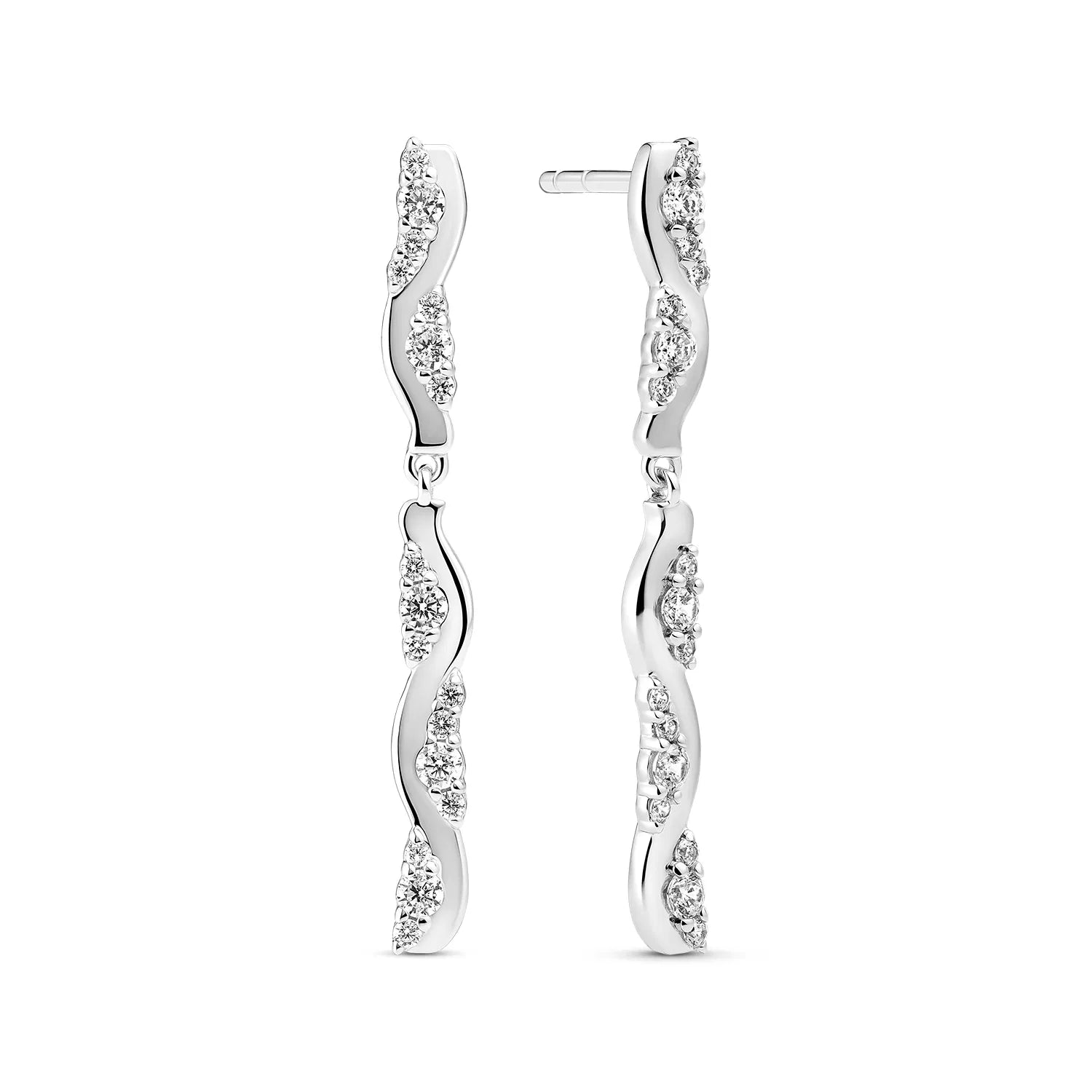 ØRERINGE ELLERA WAVES ALTRO DUE LUNGO – RHODINERET, MED HVIDE ZIRKONIA