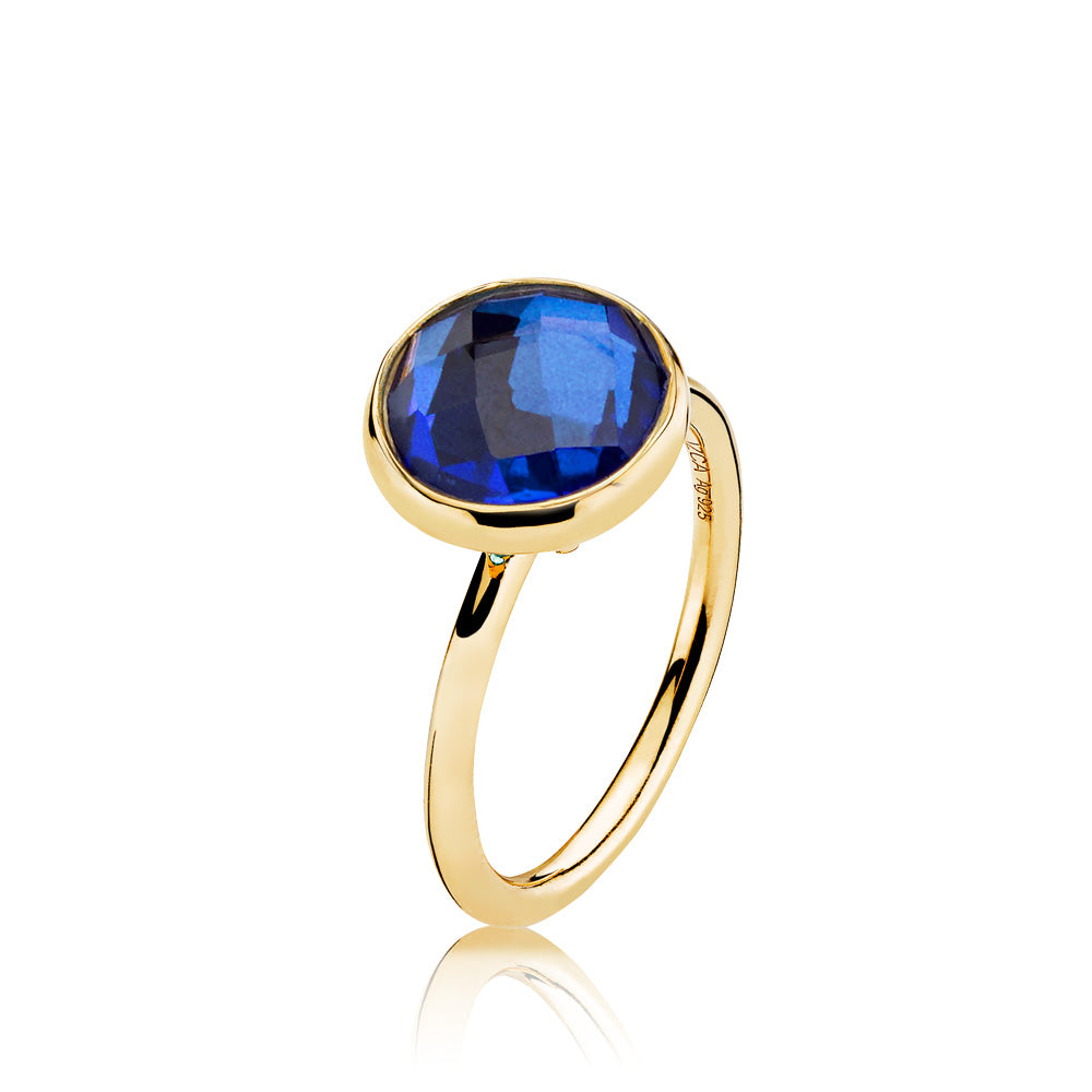 Prima Donna Forgyldt Sølv Ring fra Izabel Camille med 11mm Blå Onyx