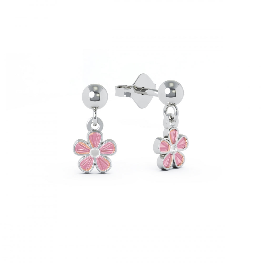 Nordlie Lyserød Blomst Sterling Sølv Børneøreringe