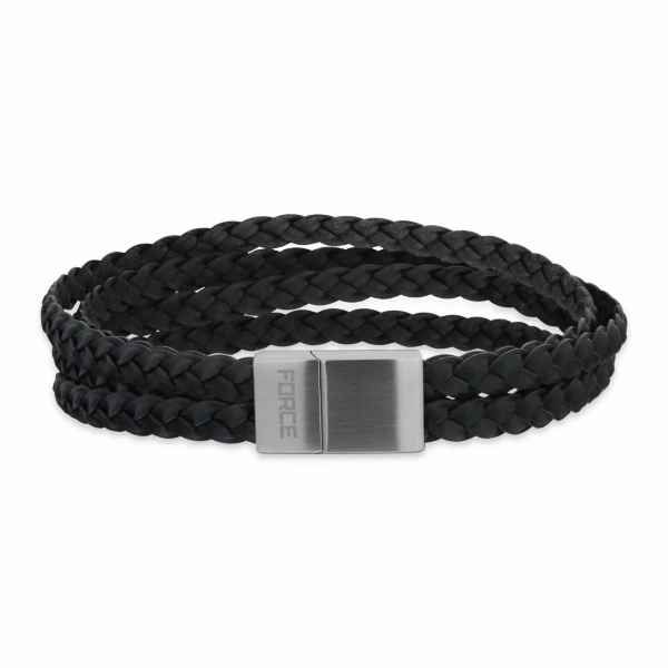 FORCE ARMBÅND 4 RK SORT LÆDER STÅL LÅS 21 CM
