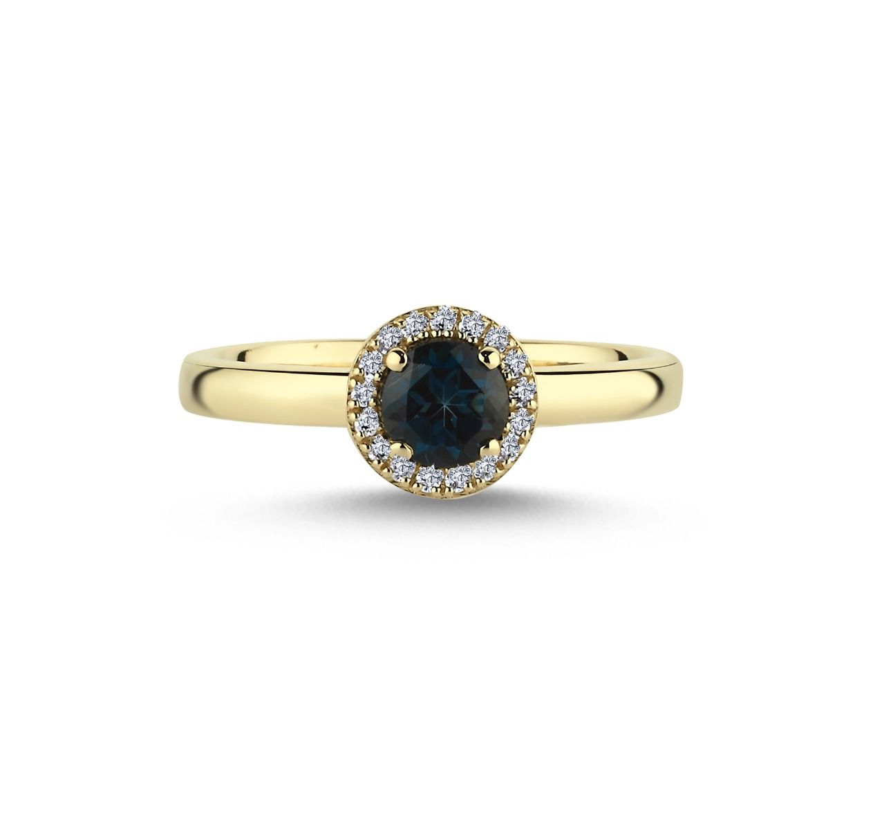 14KT.RING GRACE 0,09CT+LONDONBLÅ TOPAS 5MM