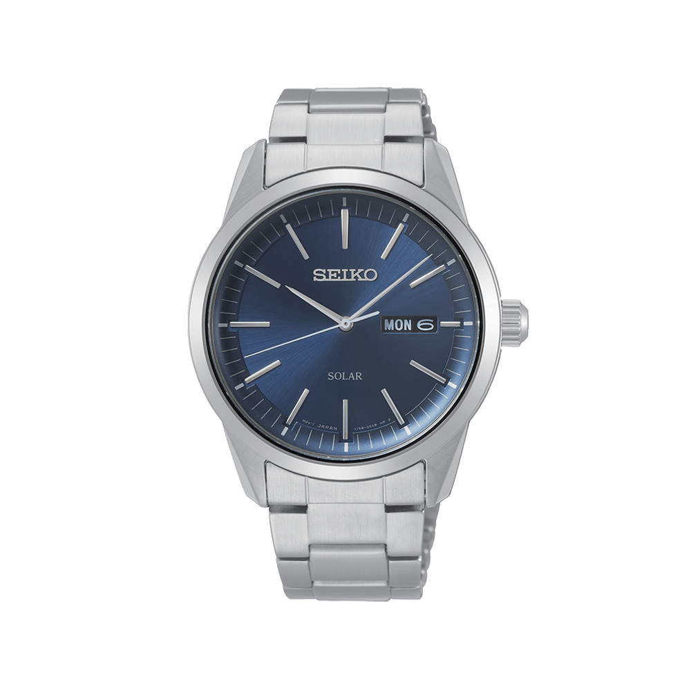 SEIKO UR HR SOLAR LÆNKE BLÅ SKIVE