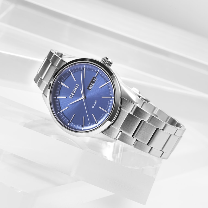 SEIKO UR HR SOLAR LÆNKE BLÅ SKIVE