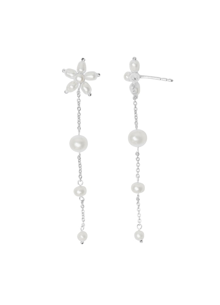 PEARL SIGNATURE EARHANGER LONG-R RHODINATED SILVER
