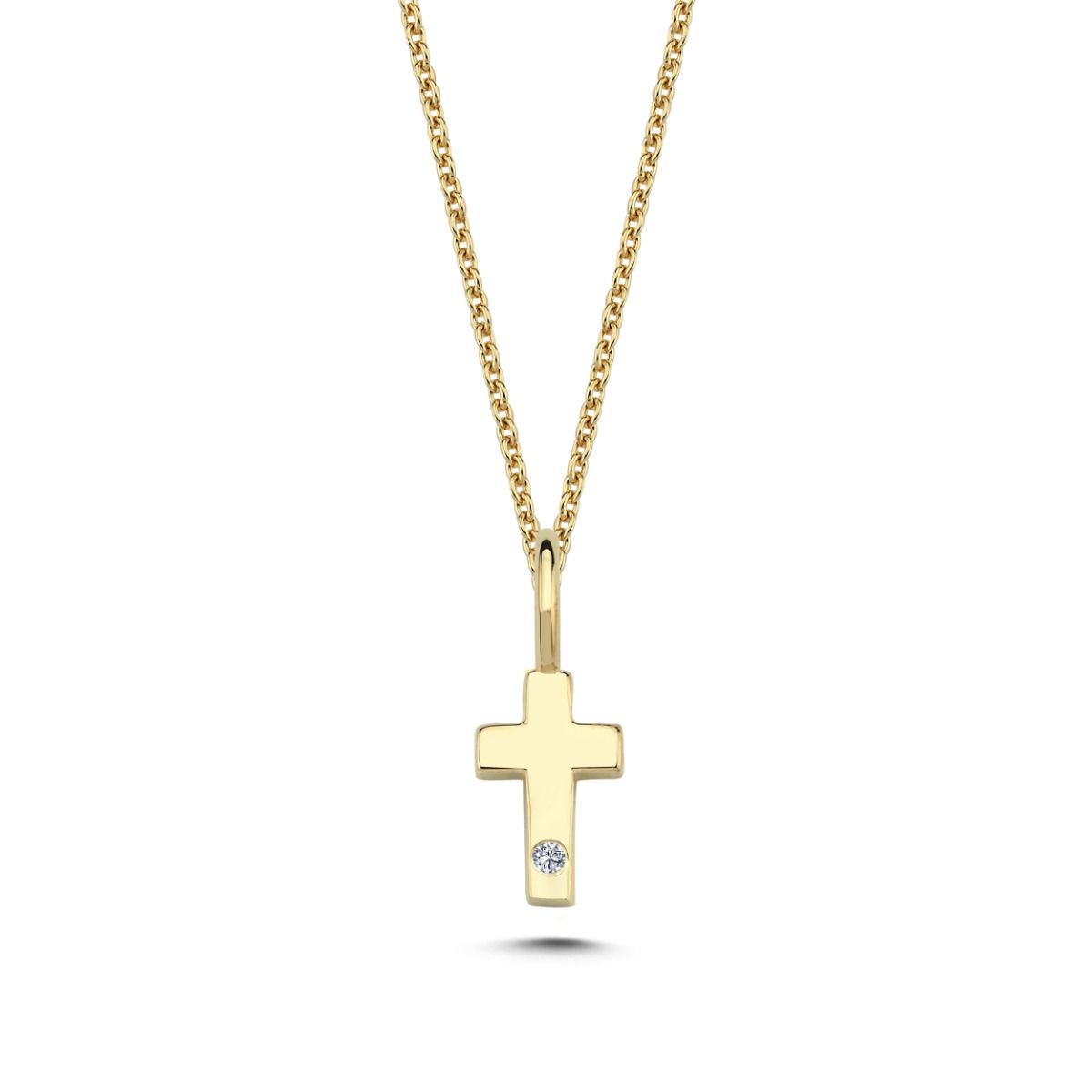 14KT. KORS VEDHÆNG MED 1 X 0,005CT. W-SI 6,5MM