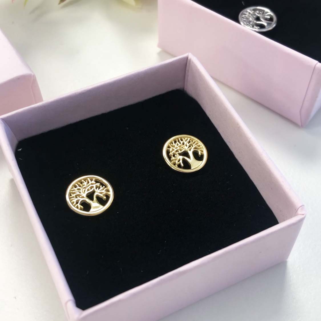 SØLV/FG ØRESTIK LIVETS TRÆ 10MM BLANK