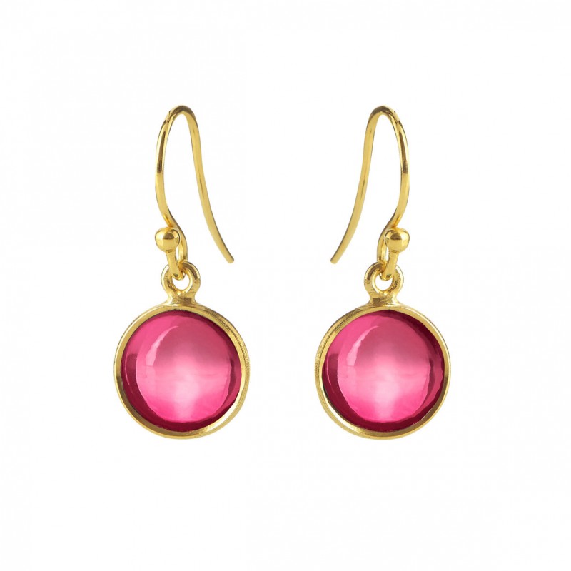 Forgyldt Sølv Øreringe fra Susanne Friis Bjørner med Pink Cabochon Krystal