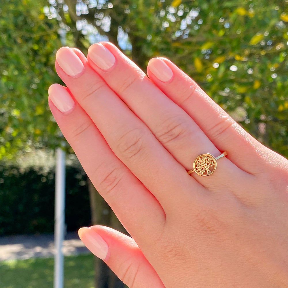 Smykkekæden Livets Træ Forgyldt Sølv Ring ORSN015FG