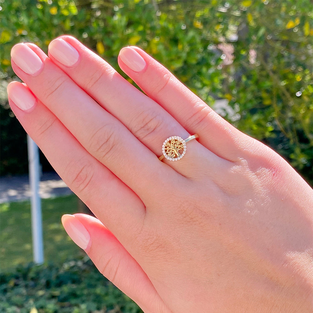 Smykkekæden Livets Træ Forgyldt Sølv Ring ORSN016FG