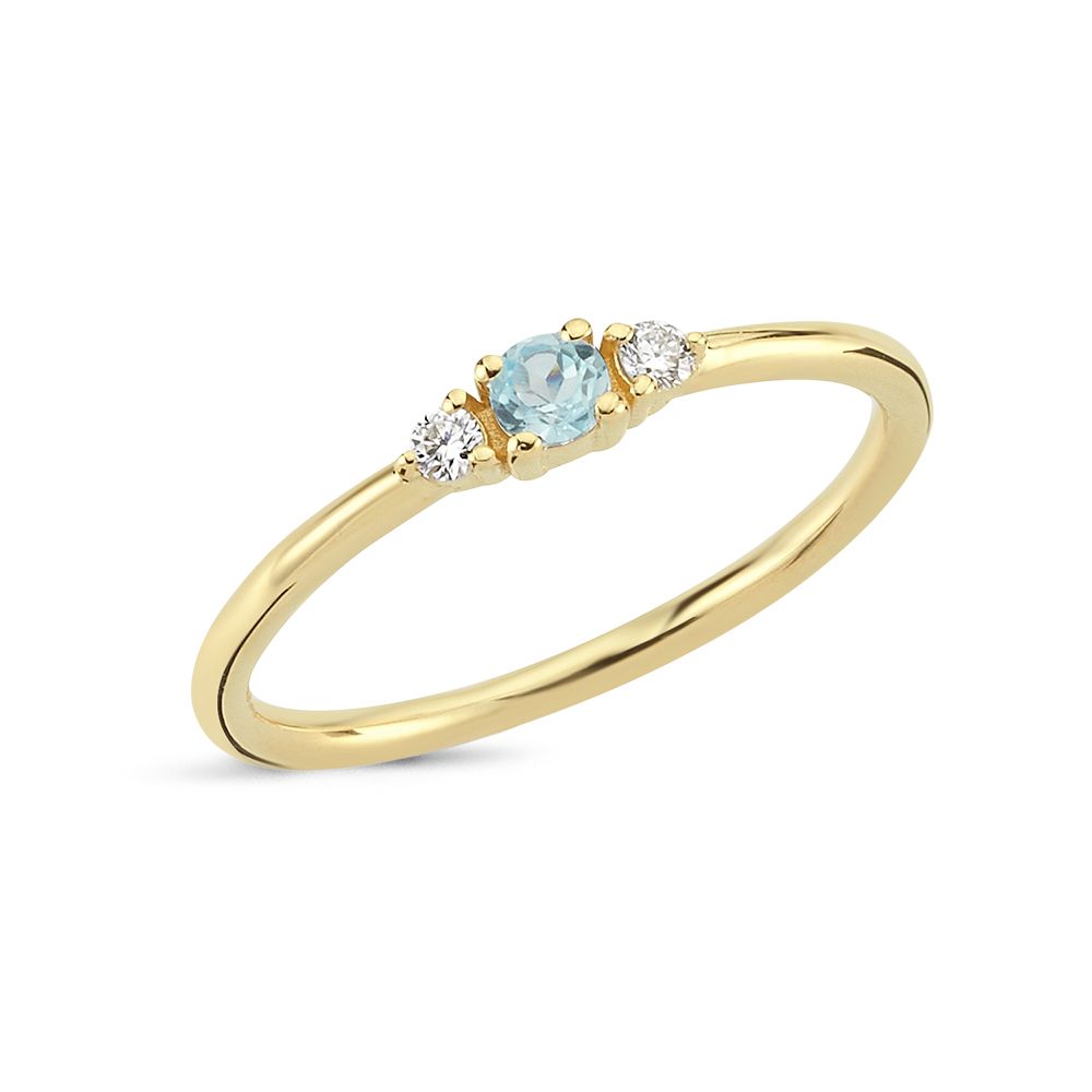 14KT. PETIT RING MED BLÅ TOPAS OG 2X0,02