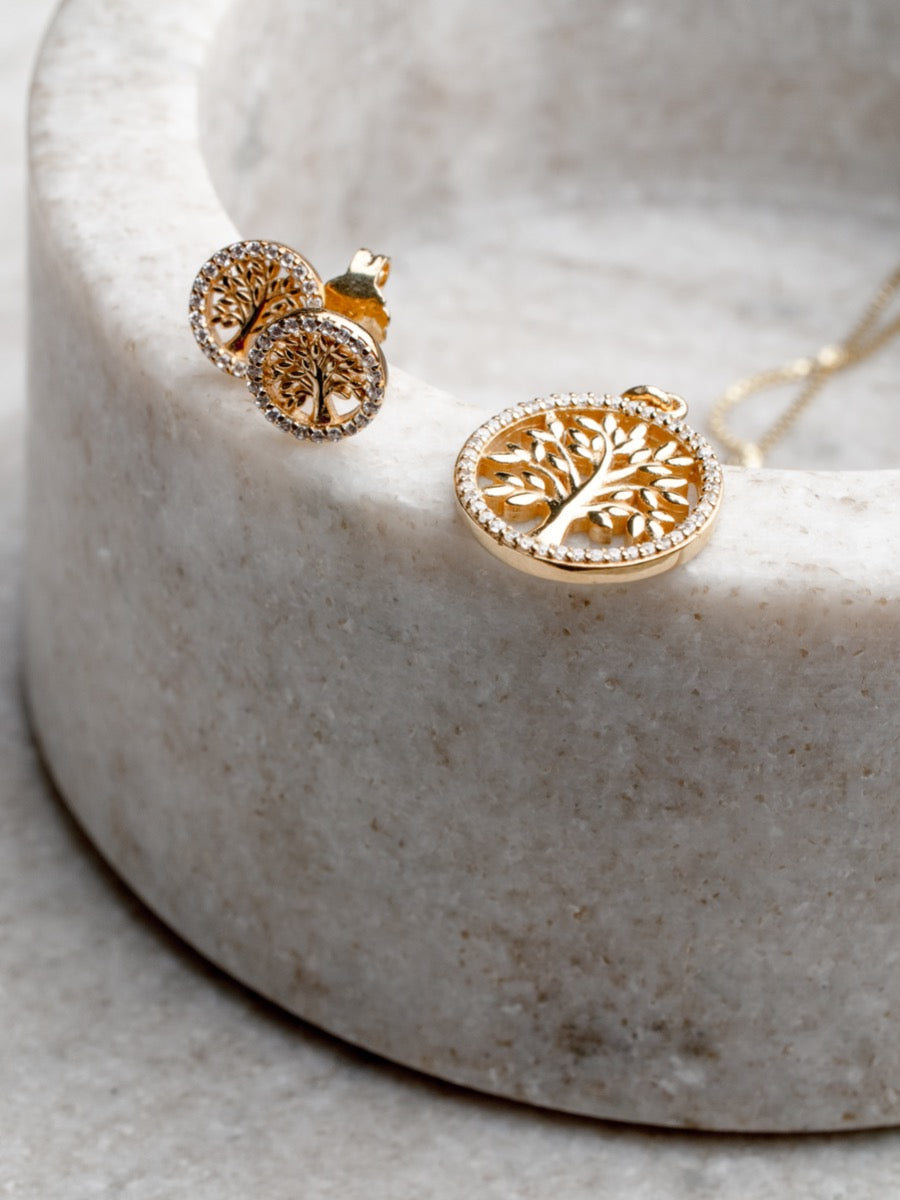 Smykkekæden Livets Træ Forgyldt Sølv Smykkesæt