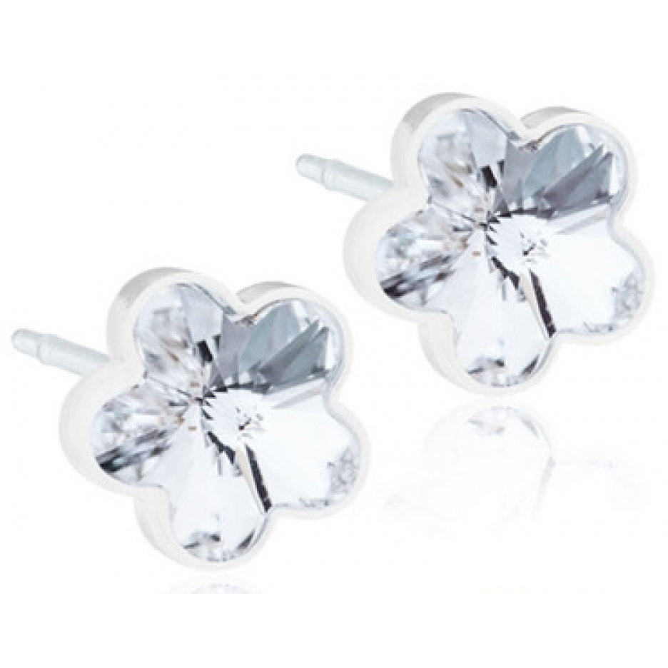 PLASTIC ØRESTIK BLOMST CRYSTAL