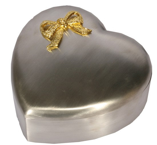 HJERTE SMYKKESKRIN MED SLØJFE I FORTINNET 12CM
