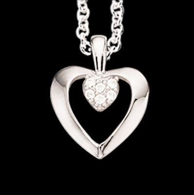 SØLV/RH.VEDHÆNG HJERTE ZIR.M/KÆDE