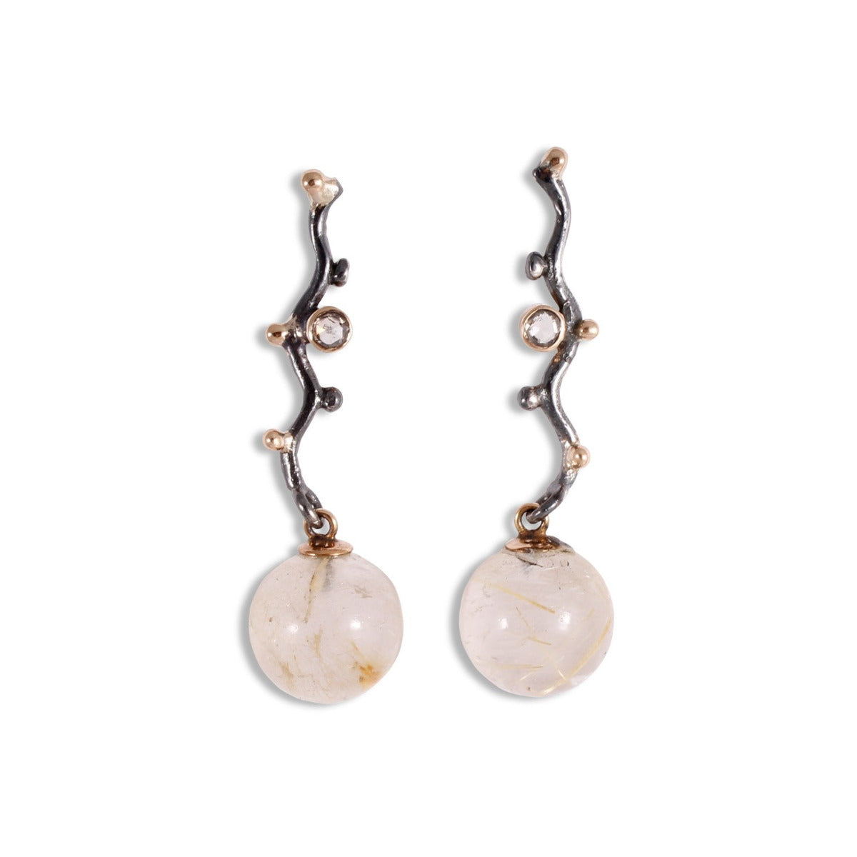 Urban Buds Grace Sterling Sølv Ørestikker fra By Birdie med Rutilkvarts og Diamanter 0,10 Carat