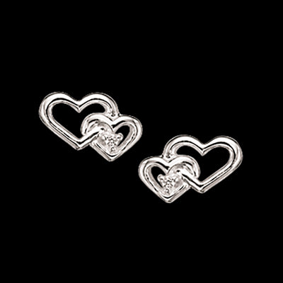 ØREPYNT DOBBELTHJERTER SYN. CUBIC ZIR. SØLV