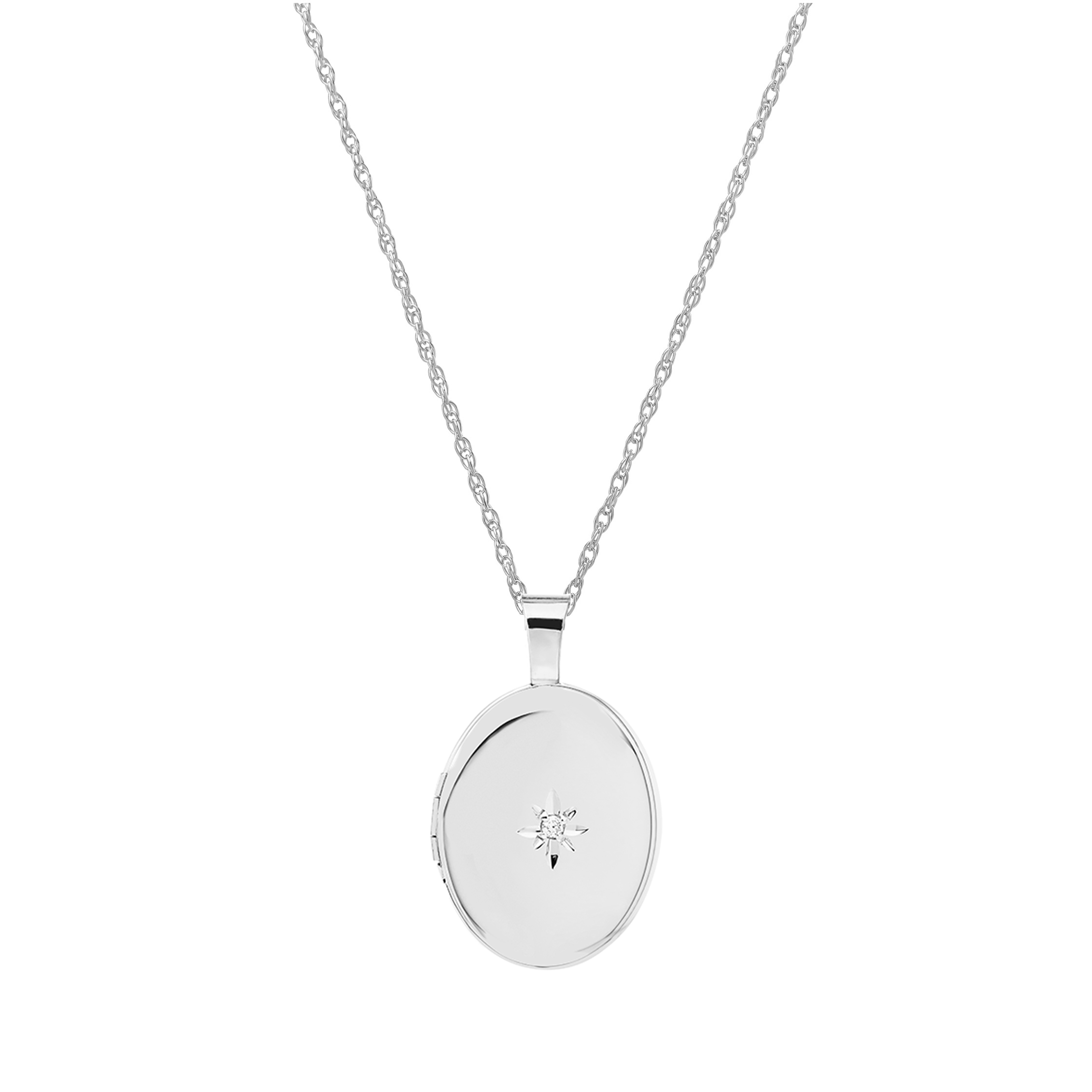 MEDALJON I RHOD. SØLV. INKL. KÆDE M. 0,01CT