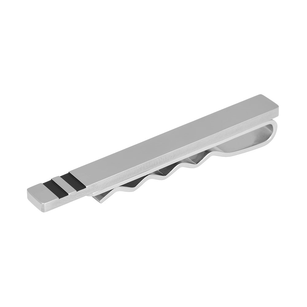 RUSTFRI STÅL SLIPSEHOLDER M/FG OG SORT STRIBE 60MM