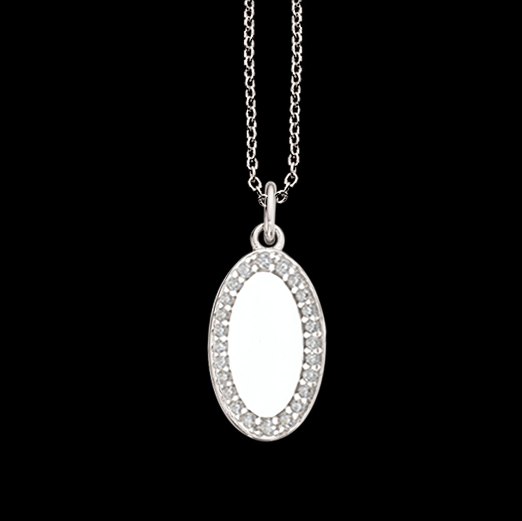 VEDHÆNG OVAL CUBIC ZIR. SØLV PT. M/KÆDE