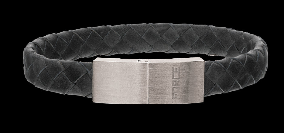 FORCE ARMBÅND GRÅT FLETTET LÆDER M. STÅL LÅS