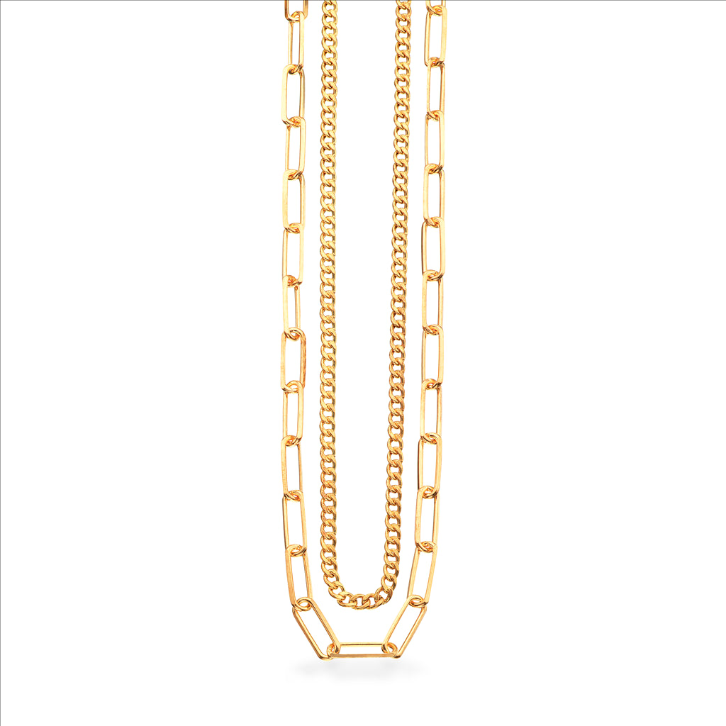 HALSKÆDE DB.RK. PANZER+LONG LINK SØLV FG.