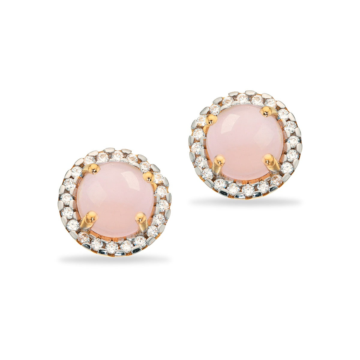 ØRERINGE SYN. ROSA QUARTZ + CUBIC ZIR. SØLV FG.