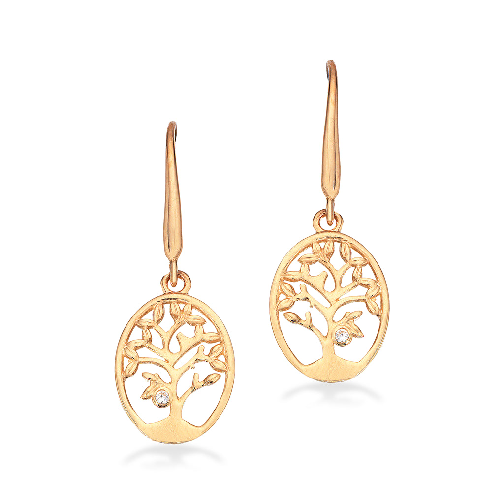 ØREBØJLER LIVETS TRÆ OVAL CUBIC ZIR. 8 KT.