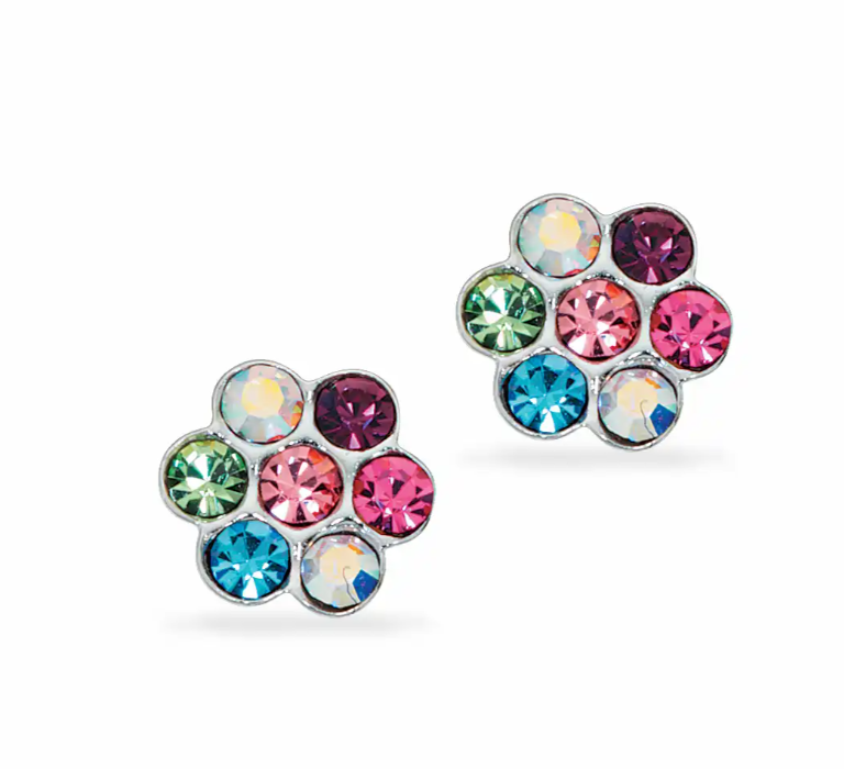 ØRERINGE BLOMST RAINBOW CUBIC ZIR. SØLV