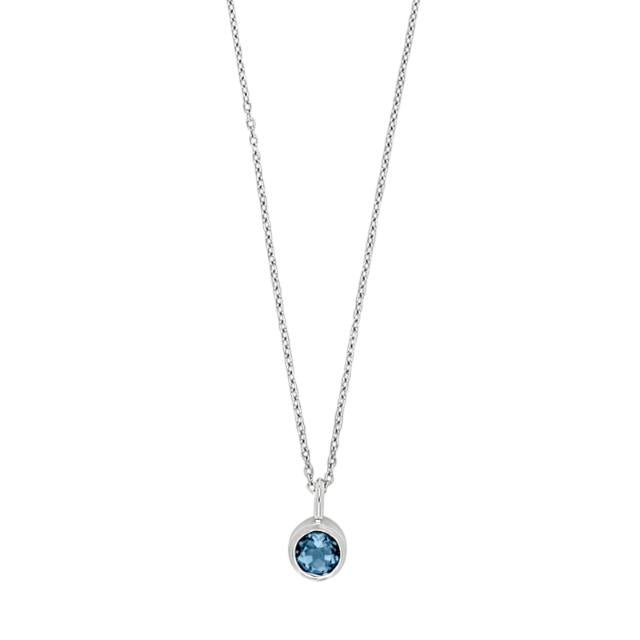 SØLV RHOD. VEDHÆNG M/LONDON TOPAZ + KÆDE