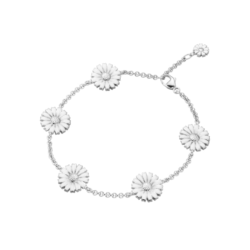 DAISY BRACELET 2024 SILVER RH WHITE ENAMEL 5X11 MM DAISY 18.