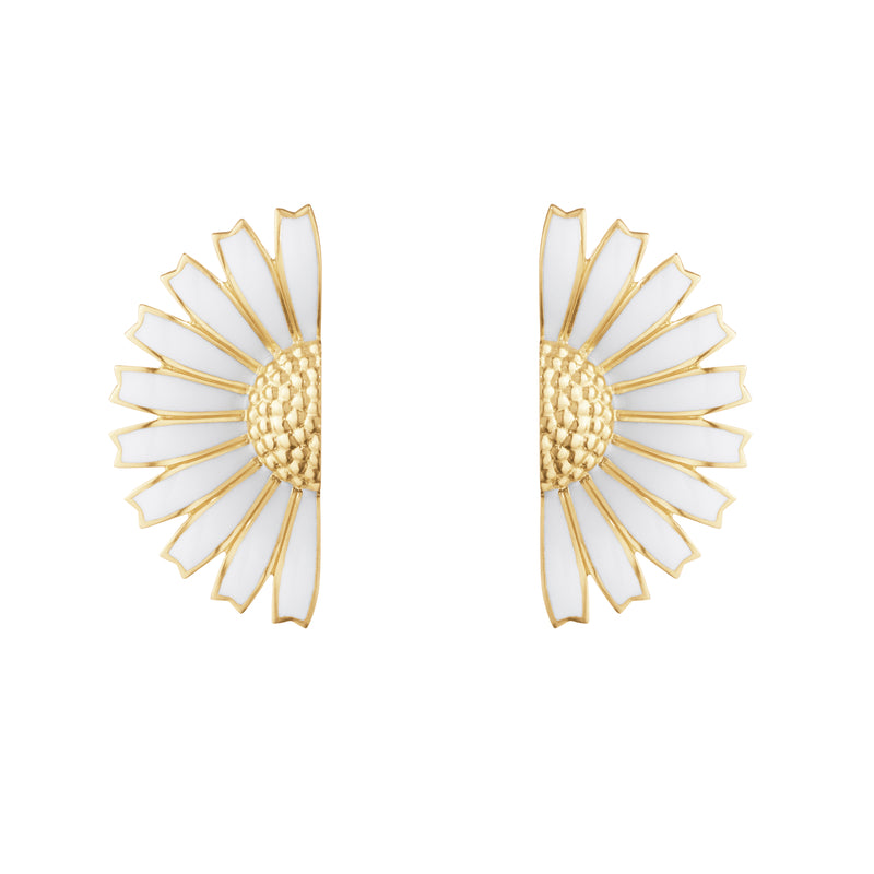DAISY HALF FLOWER EARRING SILVER GP WHITE ENAMEL 44 MM