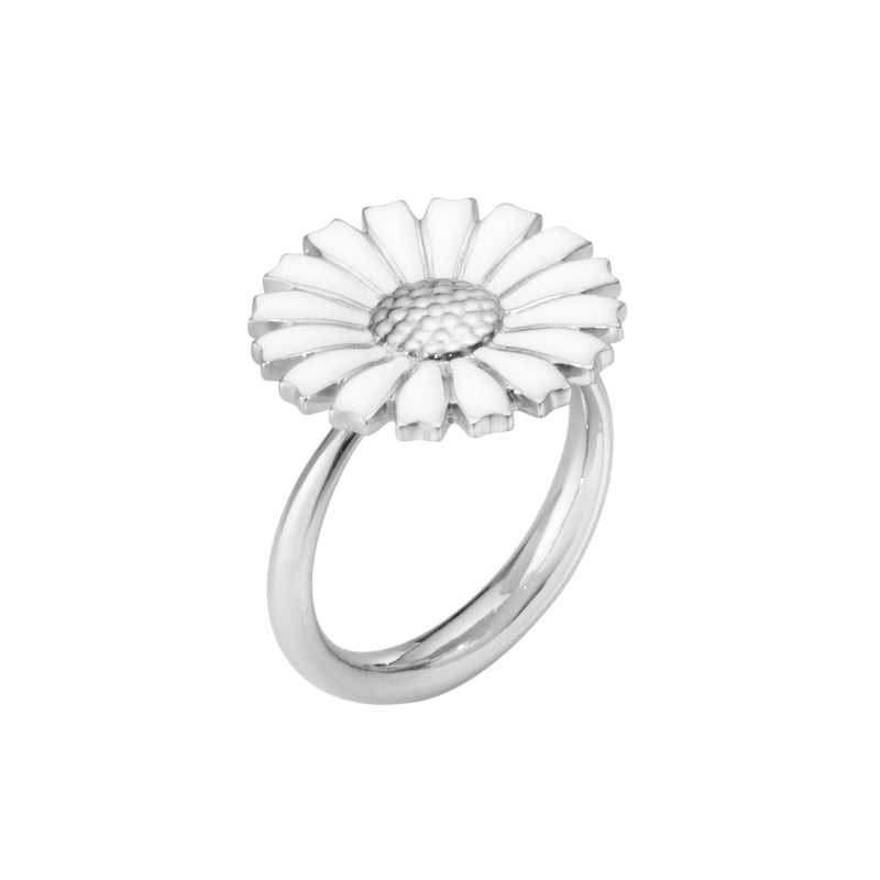 DAISY PLAIN SHANK RING SILVER RH WHITE ENAMEL 18 MM 53