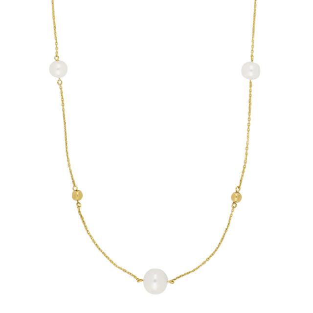 9KT. GULD HALSKÆDE M/ FVK. PERLER