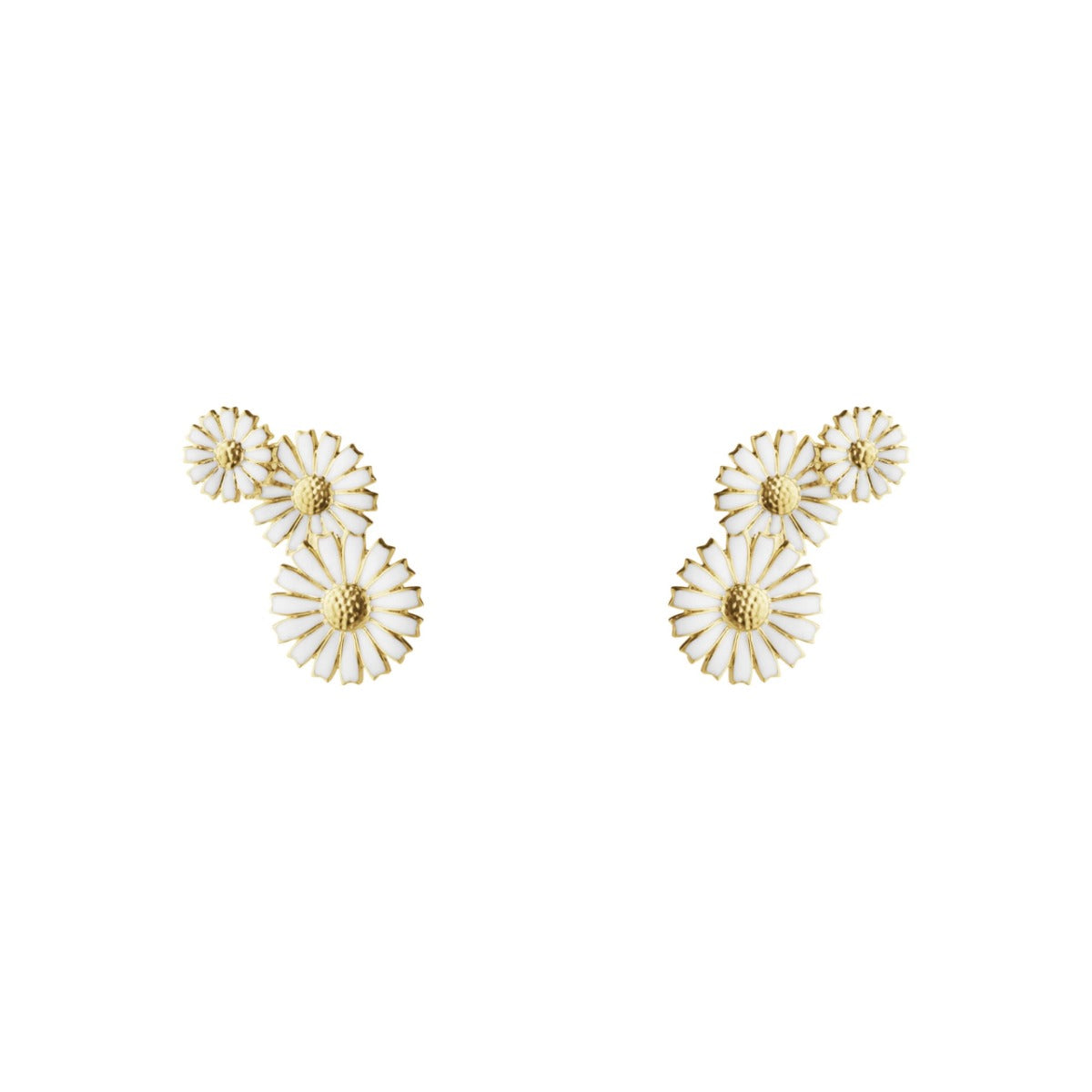 DAISY 3 FLOWER LAYERED EARRING SILVER GP WHITE ENAMEL