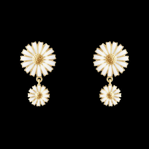 DAISY DOUBLE EARRING SILVER GP WHITE ENAMEL 13MM 8MM