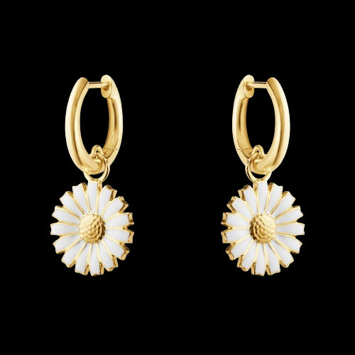 DAISY EARRING SILVER GP WHITE ENAMEL 13 MM