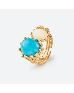 Boho 18 Karat Guld Ring fra Ole Lynggaard med Opal, Turkis og Diamanter 0,05 Carat TW/VS